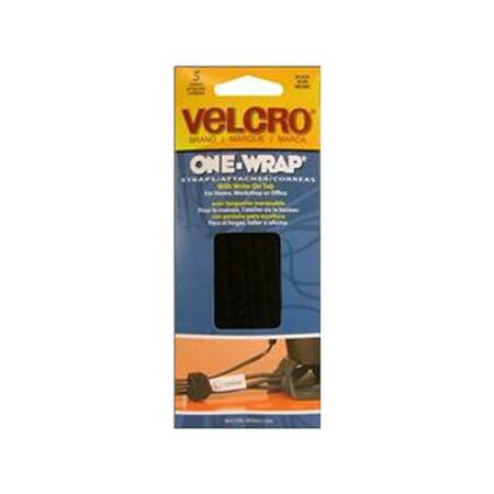 VELCRO BRAND Hook Eye Adhesive One Wrap Tie with Tab 0.5 x 8 in. Black, 15PK VEL91426